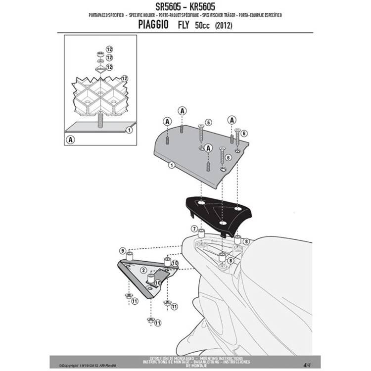 GIVI SUPPORTO PORTAPACCHI PIAGGIO FLY 50'12 SR5605 | GIVI