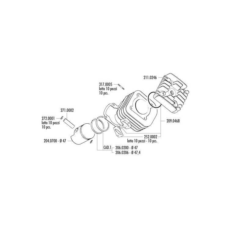 125.0008 KIT GRUPPO TERMICO KYMCO SUPER 8 50 2T ARIA D.47 | POLINI