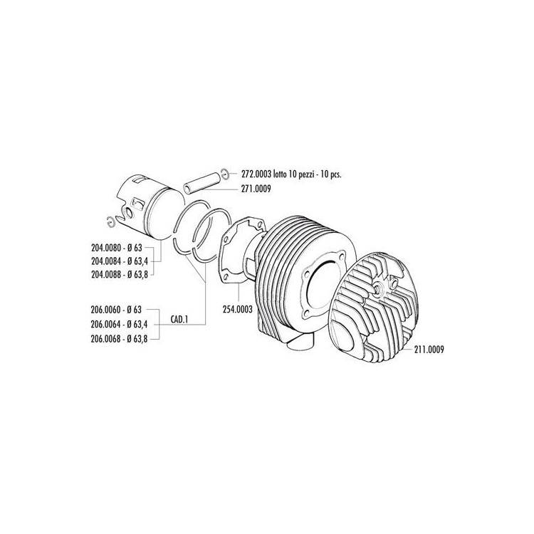 140.0080 KIT GRUPPO TERMICO VESPA 125 PX-TS E SPRINT VELOCE D.63 | POLINI