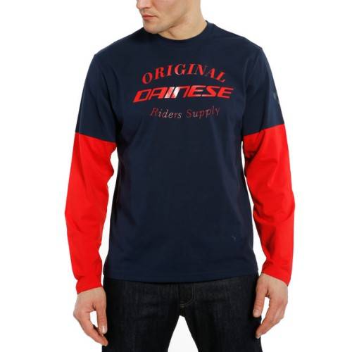 T-SHIRT PADDOCK LS BLU ROSSO LAVA | DAINESE