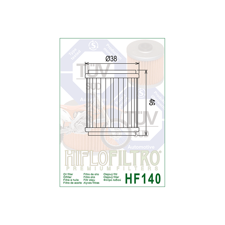 E1714000 HF140 FILTRO OLIO YAMAHA WR 250 R/X WR 250/450 F 09 - QUAD YF | HIFLO FILTRO |
