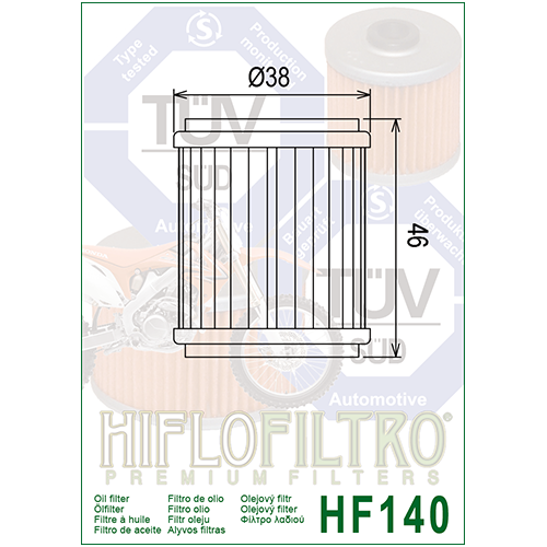 E1714000 HF140 FILTRO OLIO YAMAHA WR 250 R/X WR 250/450 F 09 - QUAD YF | HIFLO FILTRO |
