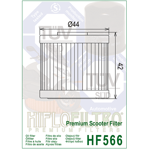 E1756600 HF566 FILTRO OLIO KYMCO DOWNTOWN 125/300 I +PREMIUM SCOOTER+ H | HIFLO FILTRO |