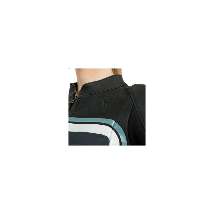 LOLA 3 LADY LEATHER JACKET BLACK EBONY N ATLANTIC GLACIER GRAY | DAINESE