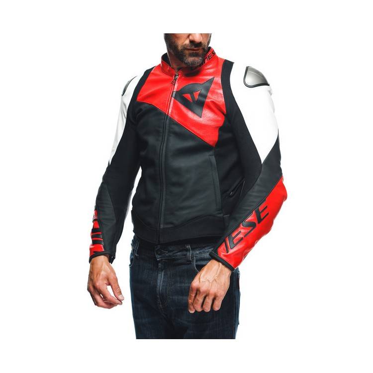 GIACCA PELLE SPORTIVA BLACK-MATT LAVA-RED WHITE | DAINESE