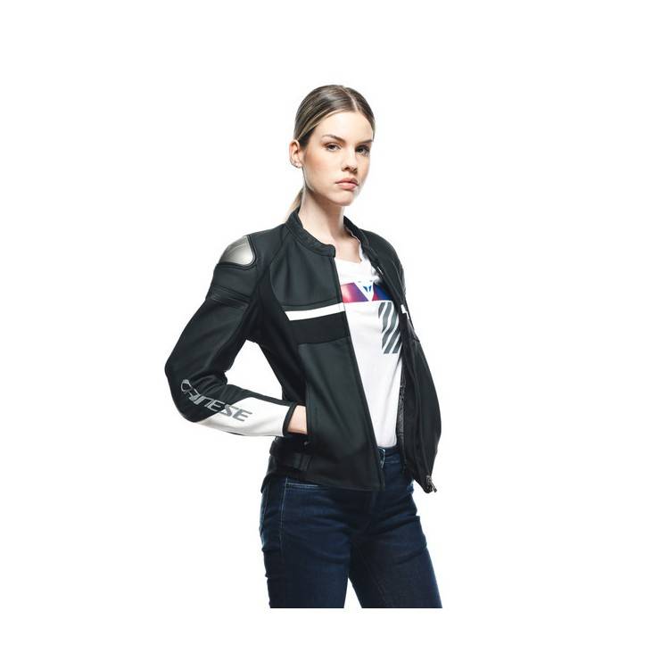 GIACCA IN PELLE RAPIDA LADY LEATHER JACKET BLACK-MATT BLACK-MATT WHITE | DAINESE