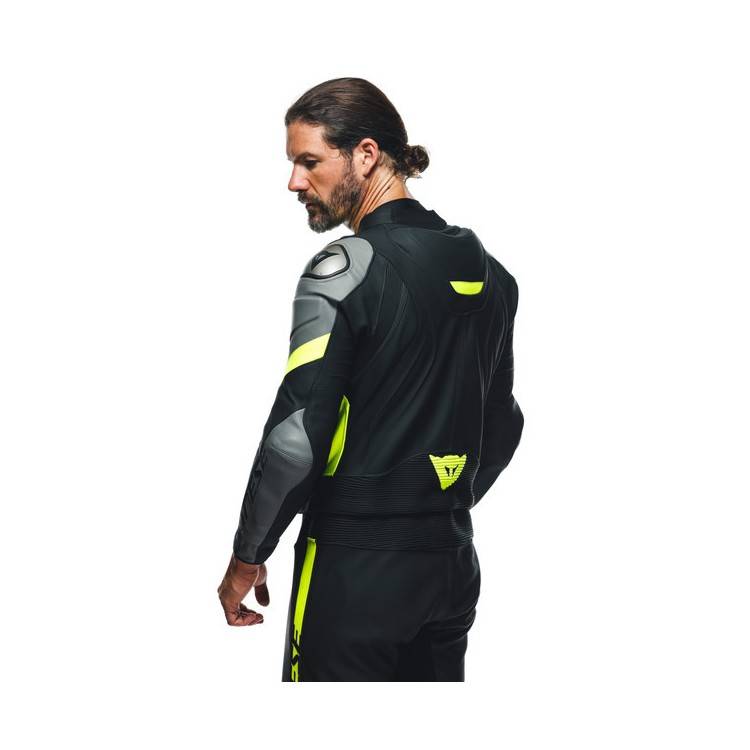 TUTA AVRO 4 PELLE 2PCS  BLACK-MATT CHARCOAL-GRAY FLUO-YELLO | DAINESE