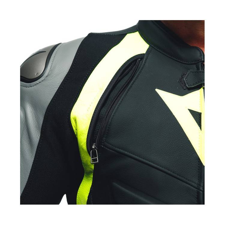 TUTA AVRO 4 PELLE 2PCS  BLACK-MATT CHARCOAL-GRAY FLUO-YELLO | DAINESE