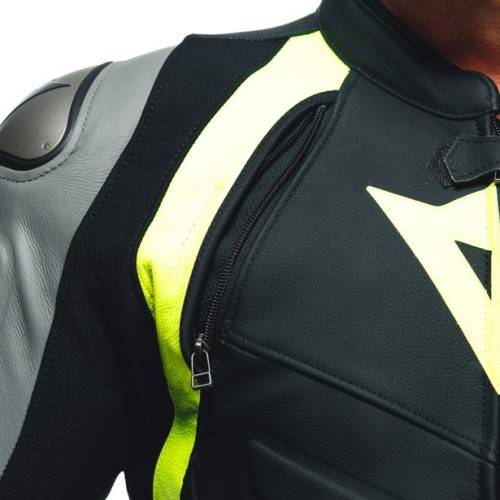 TUTA AVRO 4 PELLE 2PCS  BLACK-MATT CHARCOAL-GRAY FLUO-YELLO | DAINESE