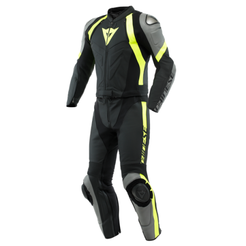 TUTA AVRO 4 PELLE 2PCS  BLACK-MATT CHARCOAL-GRAY FLUO-YELLO | DAINESE