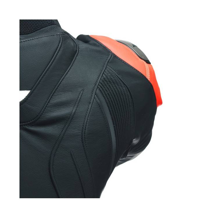 TUTA AVRO 4 PELLE 2PCS  BLACK-MATT FLUO-RED WHITE MAN | DAINESE