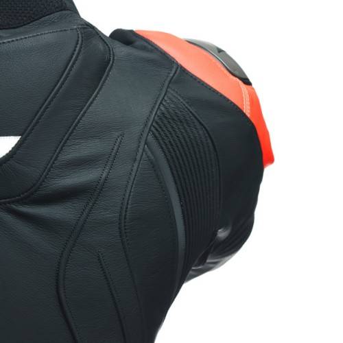 TUTA AVRO 4 PELLE 2PCS  BLACK-MATT FLUO-RED WHITE MAN | DAINESE