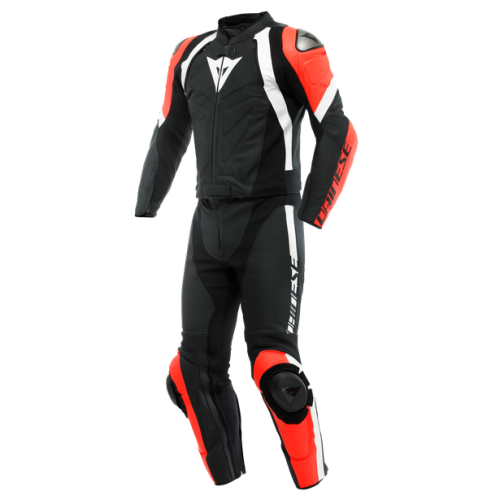 TUTA AVRO 4 PELLE 2PCS  BLACK-MATT FLUO-RED WHITE MAN | DAINESE