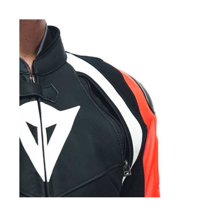 TUTA AVRO 4 PELLE 2PCS  BLACK-MATT FLUO-RED WHITE MAN | DAINESE