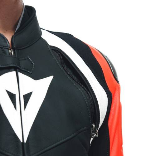 TUTA AVRO 4 PELLE 2PCS  BLACK-MATT FLUO-RED WHITE MAN | DAINESE