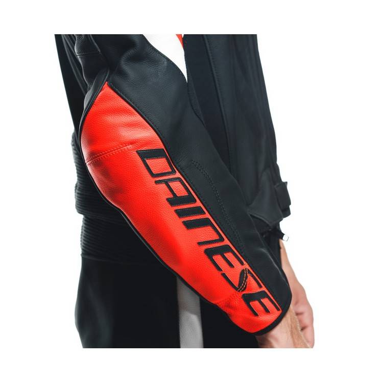 TUTA AVRO 4 PELLE 2PCS  BLACK-MATT FLUO-RED WHITE MAN | DAINESE