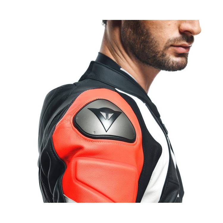 TUTA AVRO 4 PELLE 2PCS  BLACK-MATT FLUO-RED WHITE MAN | DAINESE