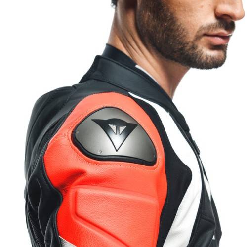 TUTA AVRO 4 PELLE 2PCS  BLACK-MATT FLUO-RED WHITE MAN | DAINESE