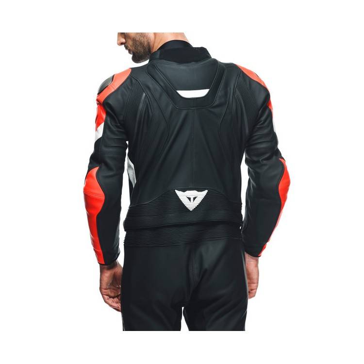 TUTA AVRO 4 PELLE 2PCS  BLACK-MATT FLUO-RED WHITE MAN | DAINESE