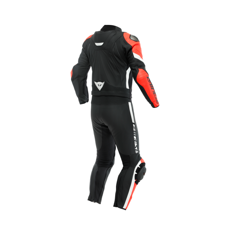 TUTA AVRO 4 PELLE 2PCS  BLACK-MATT FLUO-RED WHITE MAN | DAINESE