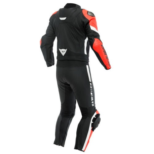 TUTA AVRO 4 PELLE 2PCS  BLACK-MATT FLUO-RED WHITE MAN | DAINESE