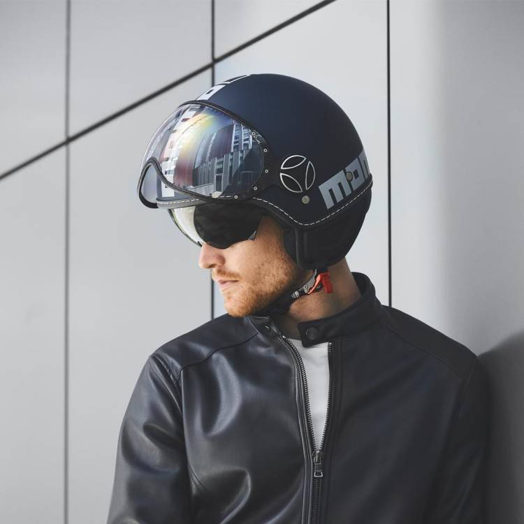 CASCO JET FGTR EVO MOMO E2205 BLU OPACO ARGENTO | MOMO DESIGN