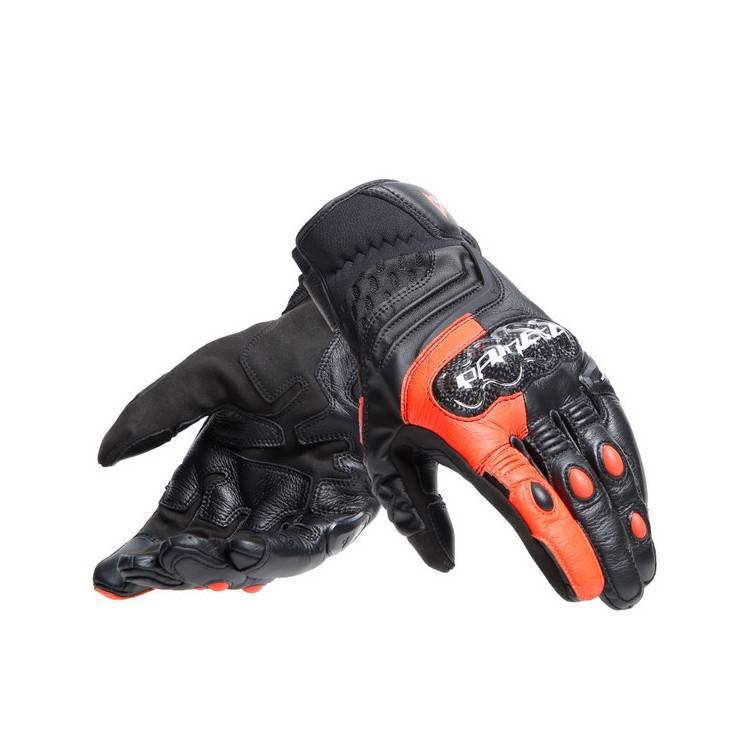 CARBON 4 SHORT LEATHER GLOVES BLACK FLUO-RED | DAINESE