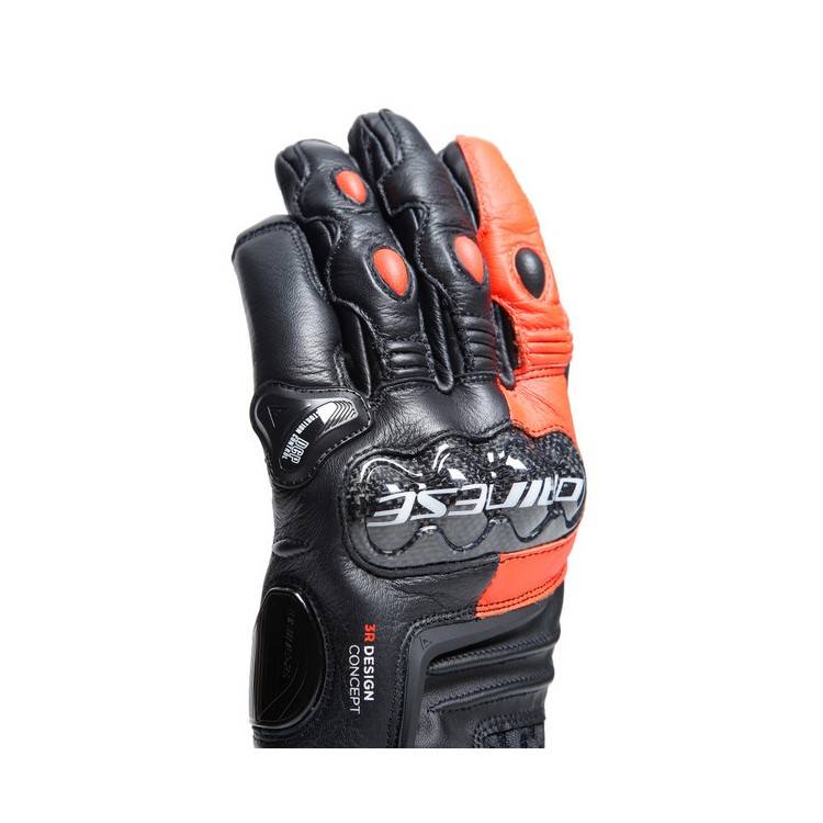 CARBON 4 SHORT LEATHER GLOVES BLACK FLUO-RED | DAINESE