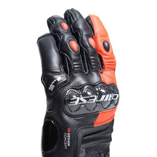 CARBON 4 SHORT LEATHER GLOVES BLACK FLUO-RED | DAINESE
