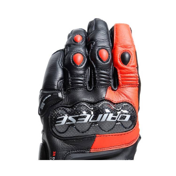 CARBON 4 SHORT LEATHER GLOVES BLACK FLUO-RED | DAINESE