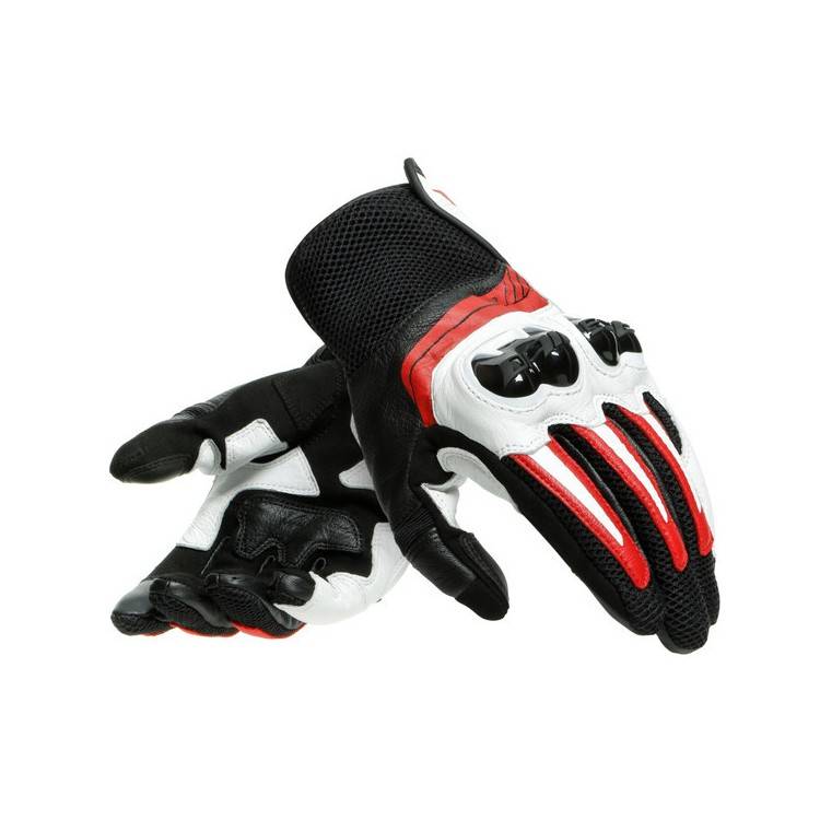 MIG 3 UNISEX LEATHER GLOVES BLACK WHITE LAVA-RED | DAINESE