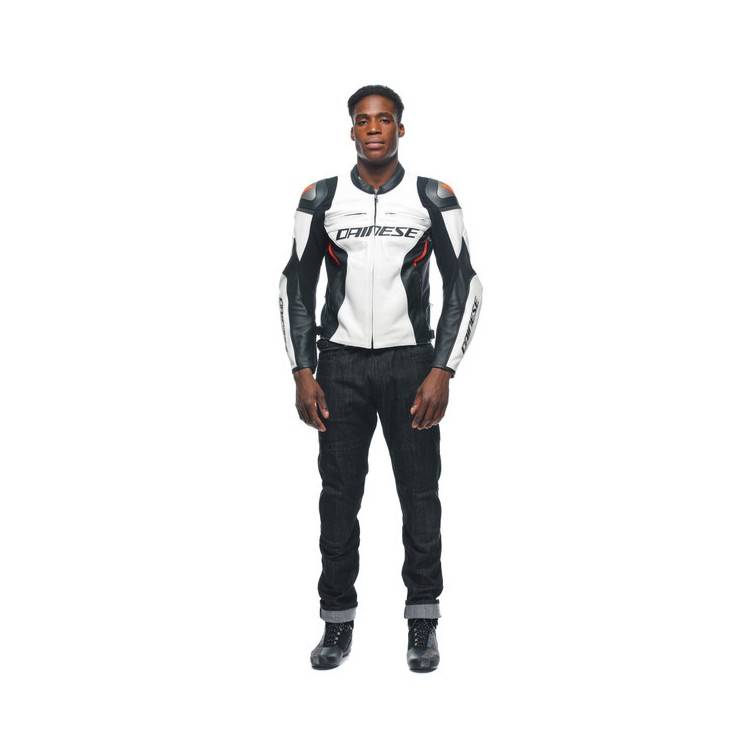 RACING 4 LEATHER JACKET WHITE BLACK | DAINESE
