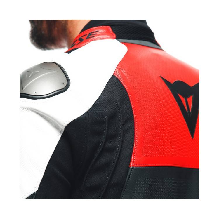 SPORTIVA LEATHER JACKET PERF. BLACK-MATT LAVA-RED WHITE | DAINESE