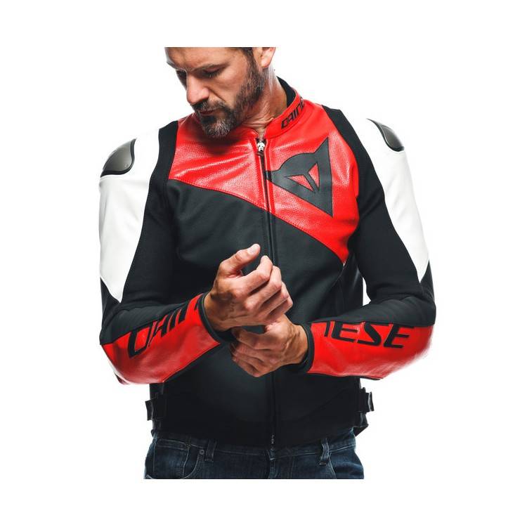 SPORTIVA LEATHER JACKET PERF. BLACK-MATT LAVA-RED WHITE | DAINESE