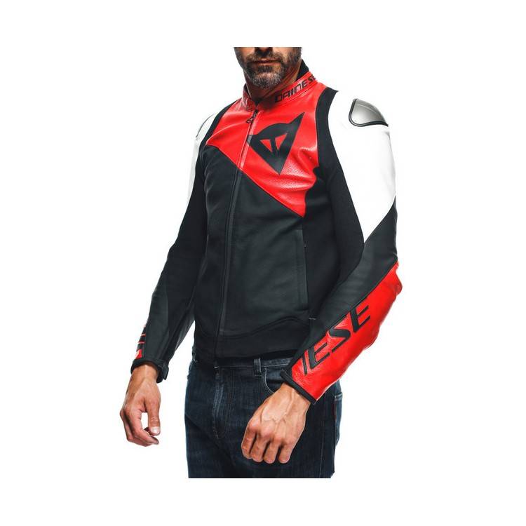 SPORTIVA LEATHER JACKET PERF. BLACK-MATT LAVA-RED WHITE | DAINESE
