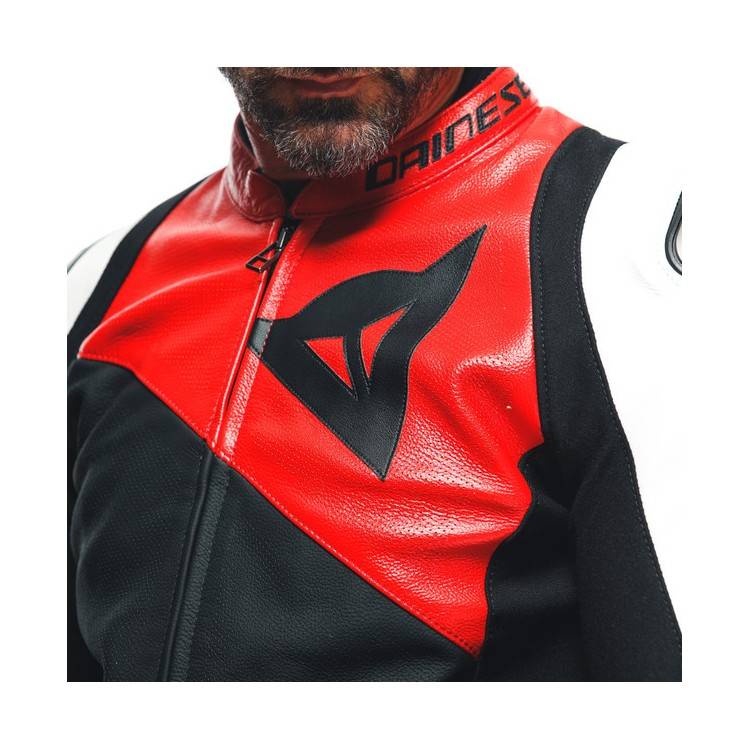 SPORTIVA LEATHER JACKET PERF. BLACK-MATT LAVA-RED WHITE | DAINESE