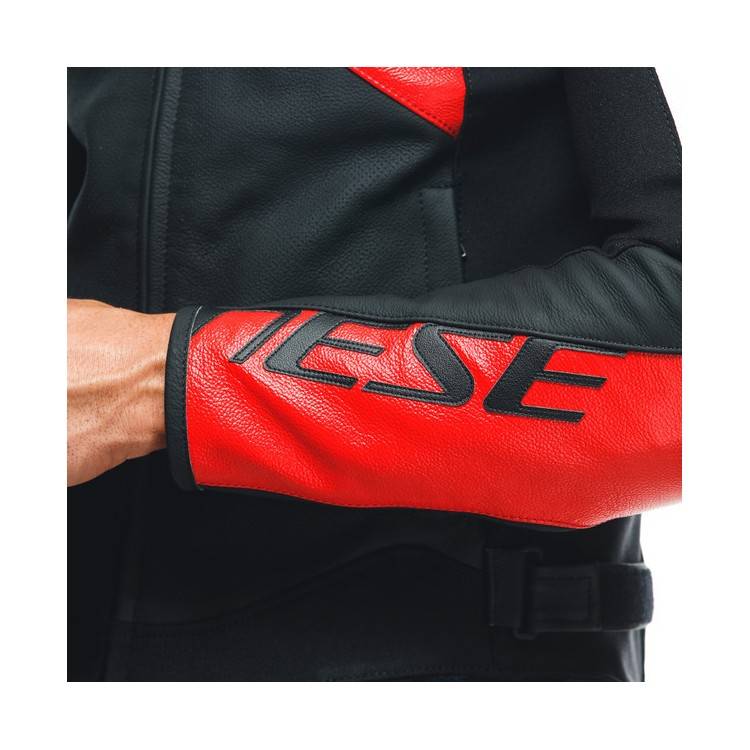 SPORTIVA LEATHER JACKET PERF. BLACK-MATT LAVA-RED WHITE | DAINESE