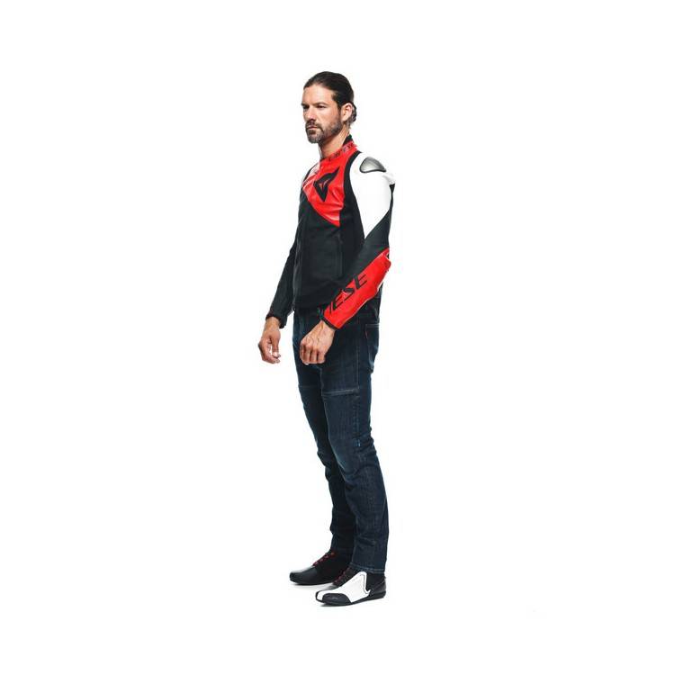 SPORTIVA LEATHER JACKET PERF. BLACK-MATT LAVA-RED WHITE | DAINESE