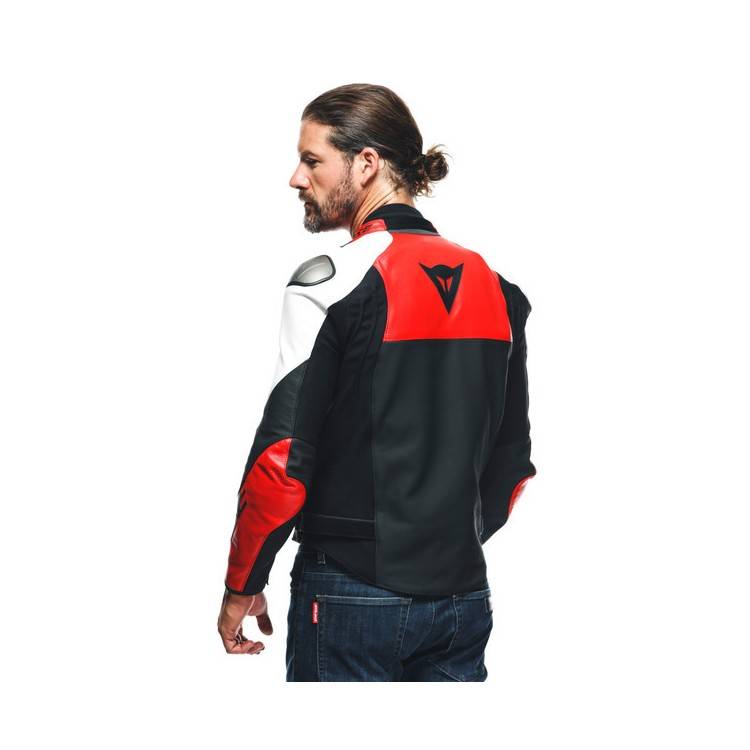 SPORTIVA LEATHER JACKET PERF. BLACK-MATT LAVA-RED WHITE | DAINESE