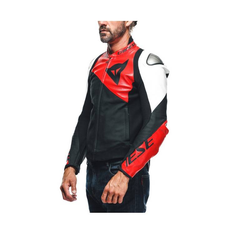 SPORTIVA LEATHER JACKET PERF. BLACK-MATT LAVA-RED WHITE | DAINESE