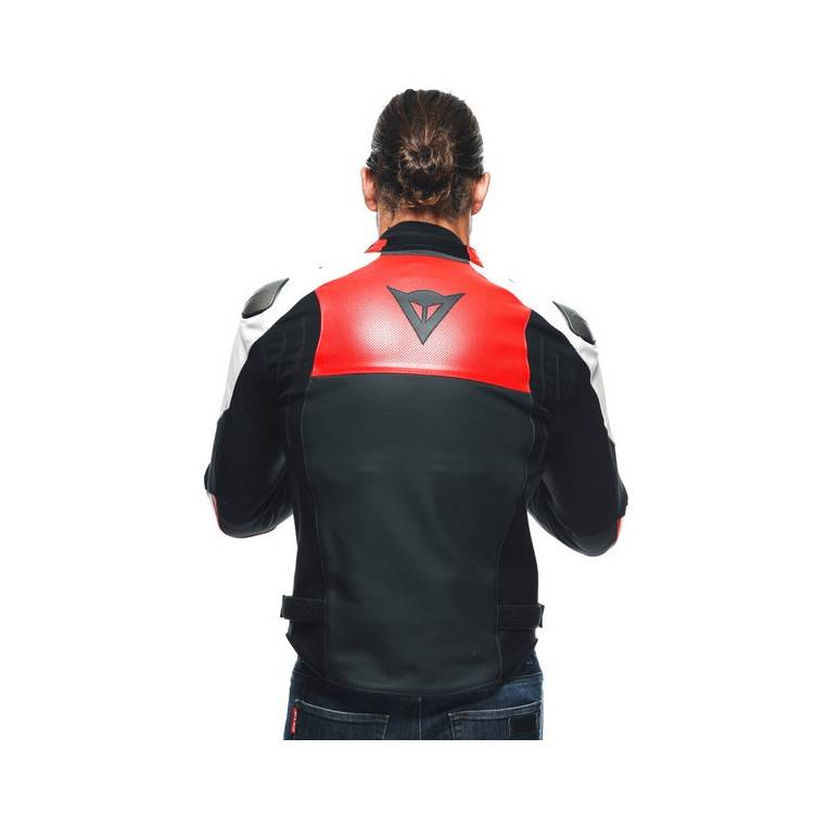 SPORTIVA LEATHER JACKET PERF. BLACK-MATT LAVA-RED WHITE | DAINESE