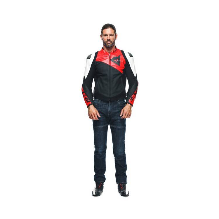 SPORTIVA LEATHER JACKET PERF. BLACK-MATT LAVA-RED WHITE | DAINESE