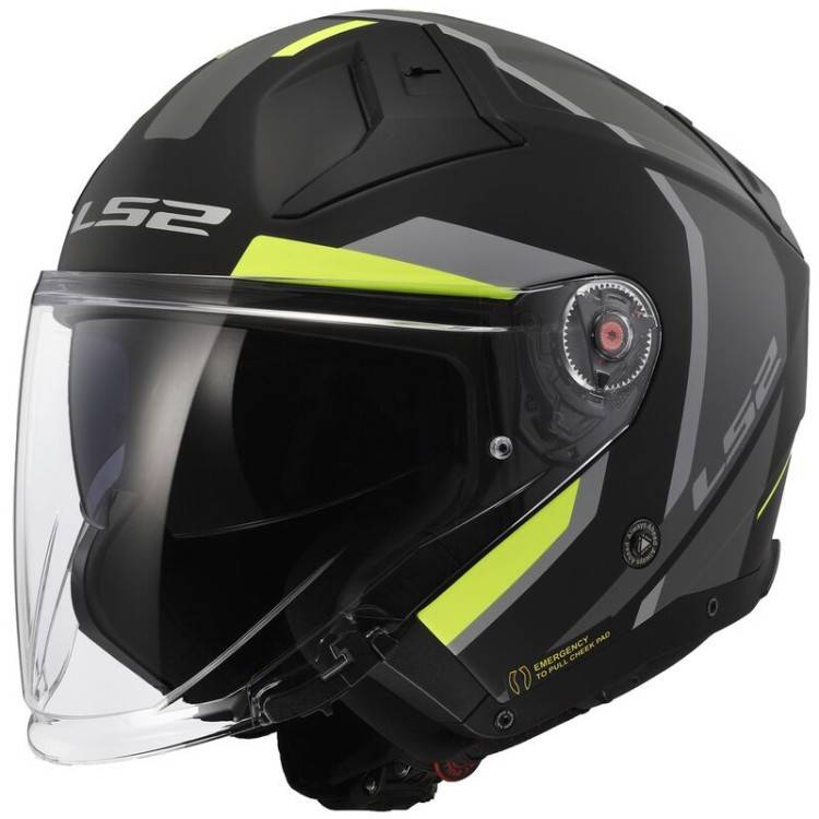 CASCO JET LS2 OF603 INFINITY II FOCUS M.BLACK H-V YELL.-06  | LS2
