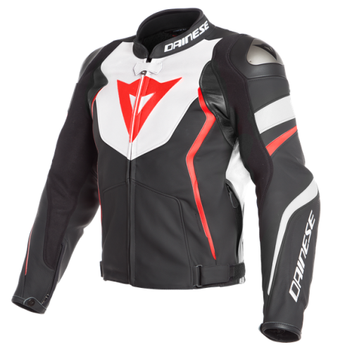 DAINESE AVRO 4 LEATHER JACKET BLACK-MATT/WHITE/FLUO-RED GIACCA PELLE