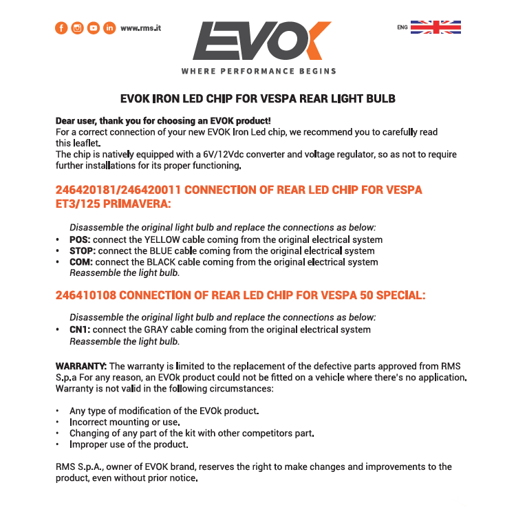 246410108 FANALE POSTERIORE EVOK IRON LED PIAGGIO VESPA 50 SPECIAL | EVOK