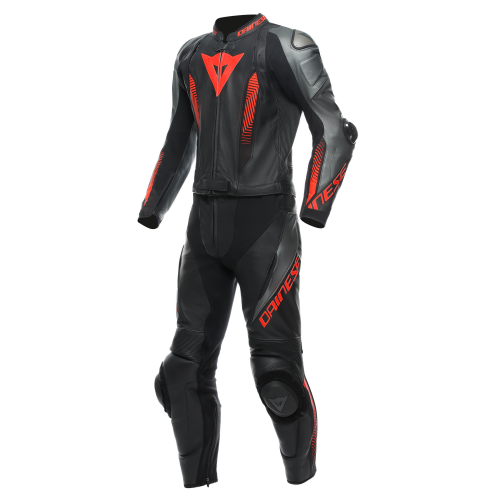TUTA DA MOTO LAGUNA SECA 5 2PCS LEATHER SUIT BLACK ANTHRACITE FLUO-RED | DAINESE