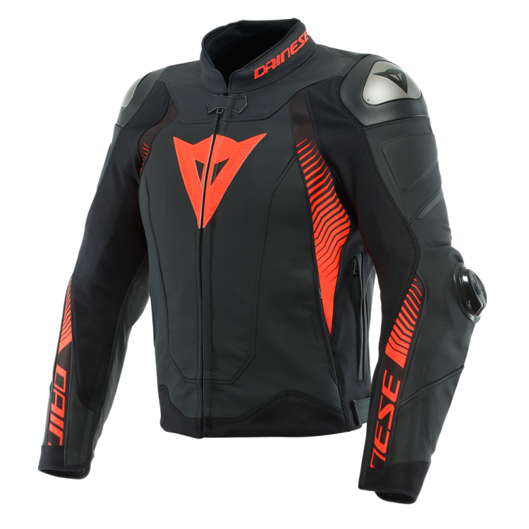 GIACCA SUPER SPEED 4 LEATHER BLACK-MATT FLUO-RED | DAINESE