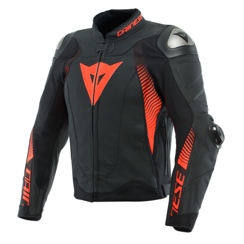 GIACCA SUPER SPEED 4 LEATHER BLACK-MATT FLUO-RED | DAINESE
