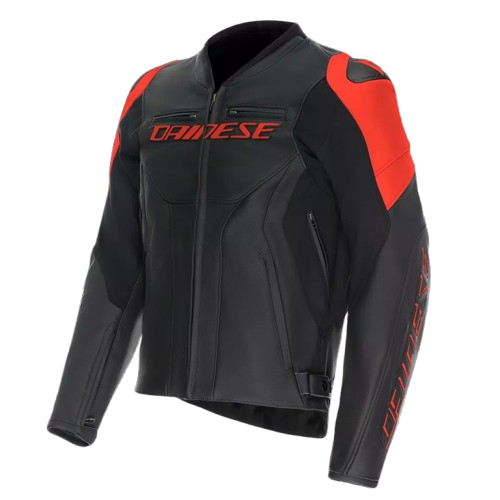 RACING 5 LEATHER JACKET | BLACK BLACK RED-FLUO | DAINESE