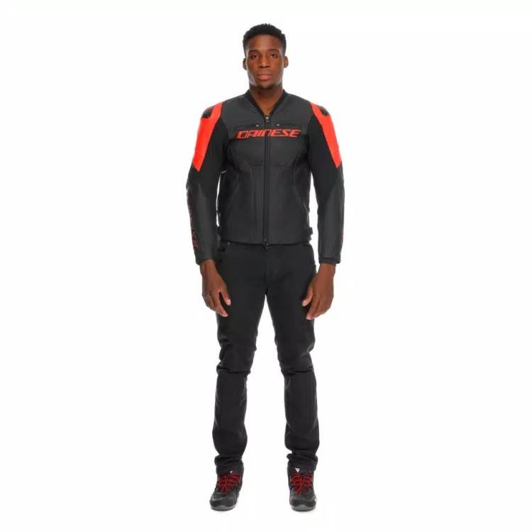RACING 5 LEATHER JACKET | BLACK BLACK RED-FLUO | DAINESE